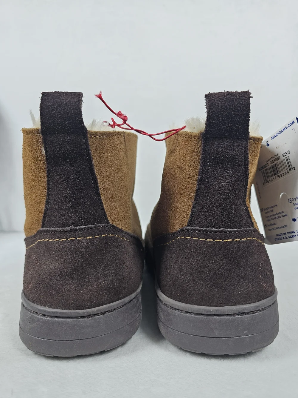Dearfoams Mens 12 Genuine Suede Notch Boot Slippers Chestnut Brown Memory Foam